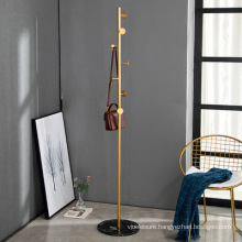 Simple golden iron coat rack living room bedroom floor clothes bag rack